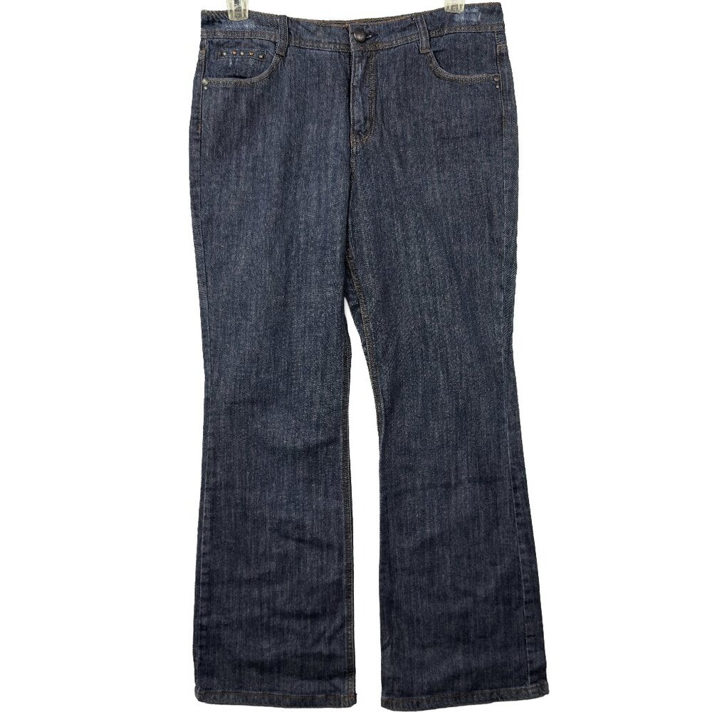 CODE BLEU Flare Jeans Size 12 Dark Wash Studded Back Pockets Bootcut